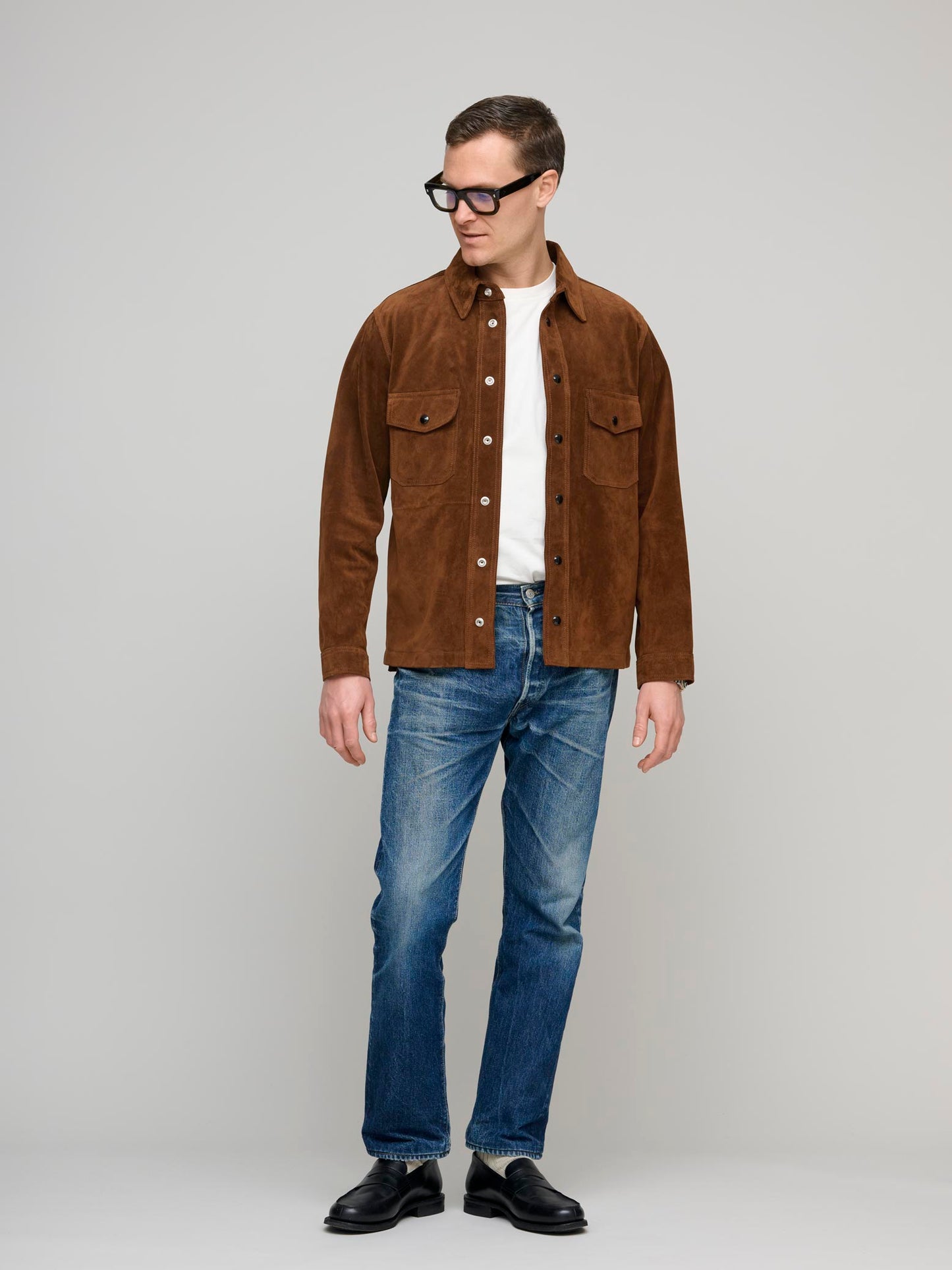 Roughout Suede Overshirt, Dark Brown