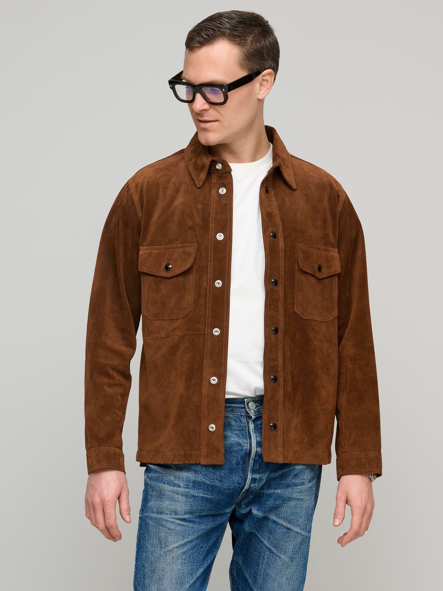 Roughout Suede Overshirt, Dark Brown