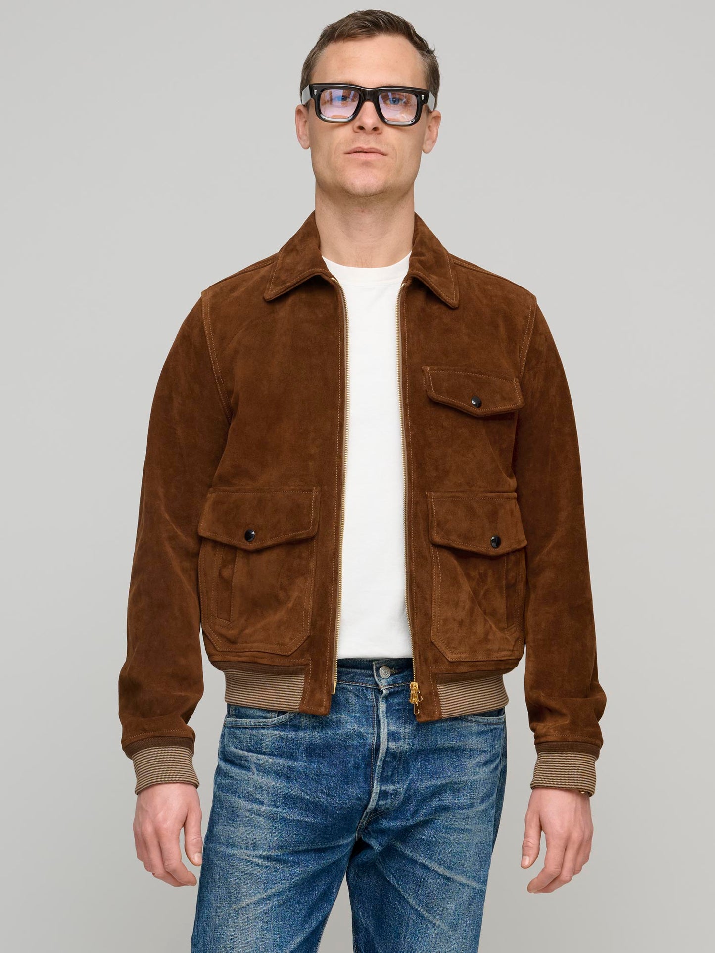 Suede Bomber, Dark Brown