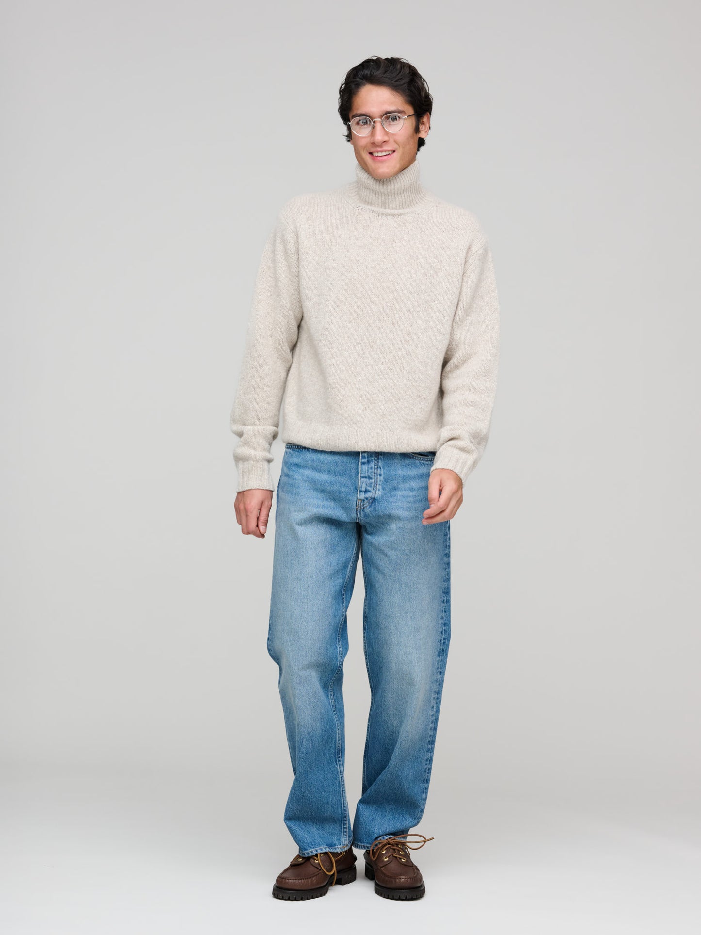 Cashmere Melange Knit Turtle, Top Gray Beige