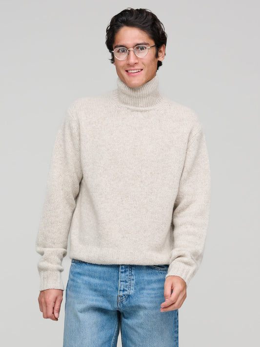 Cashmere Melange Knit Turtle, Top Gray Beige