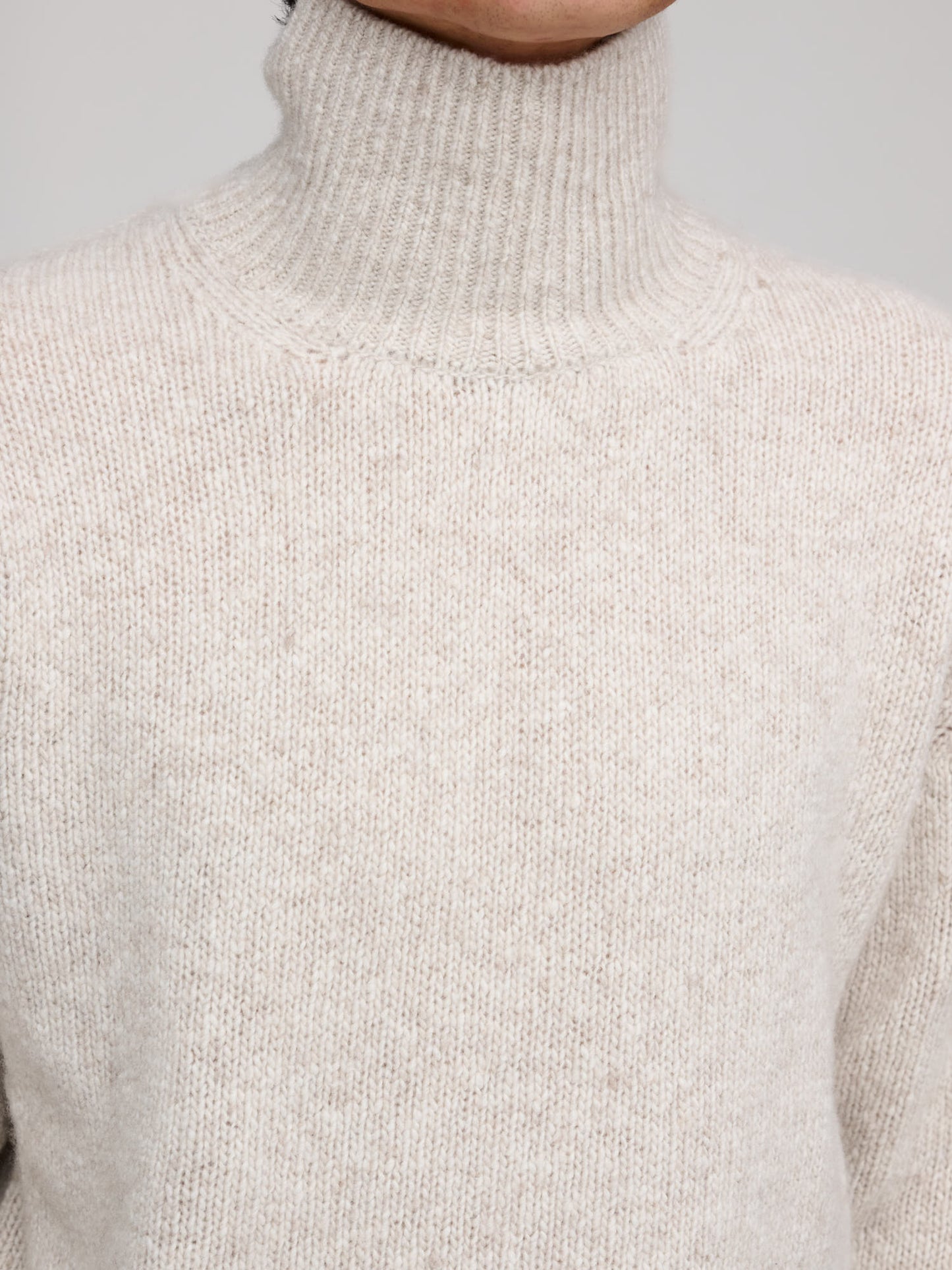 Cashmere Melange Knit Turtle, Top Gray Beige