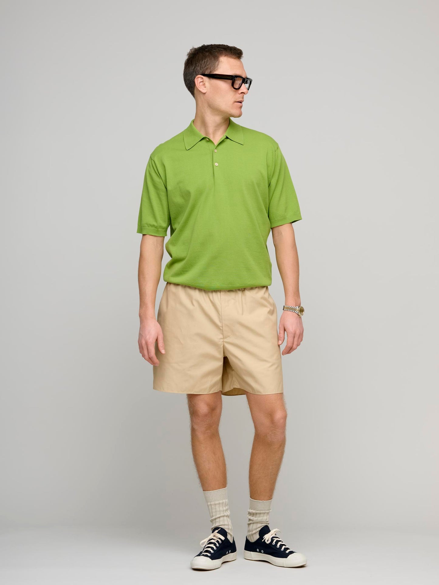 Super High Gauge Cotton Knit Polo, Sage Green