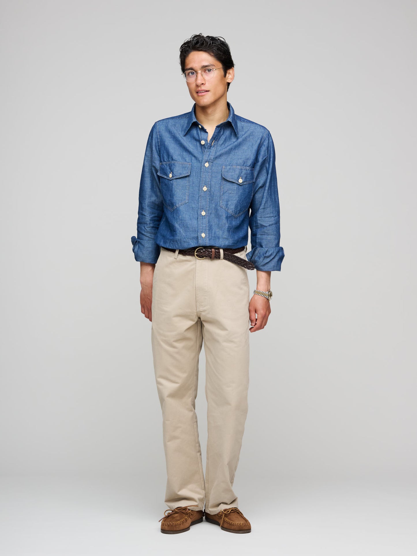 Drake's for GOODS MKII Cotton Linen Work Shirt, Stone Wash