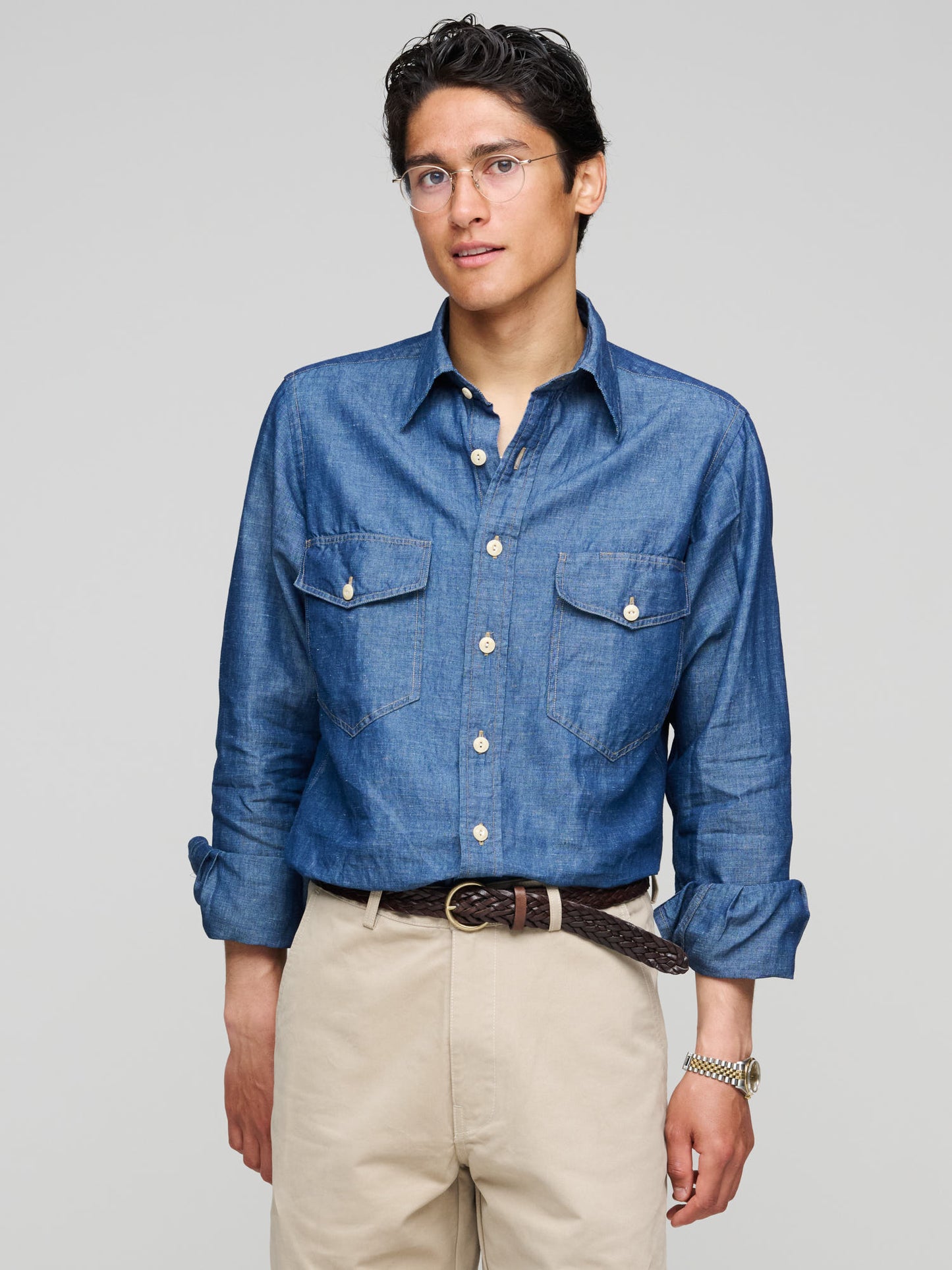 Drake's for GOODS MKII Cotton Linen Work Shirt, Stone Wash