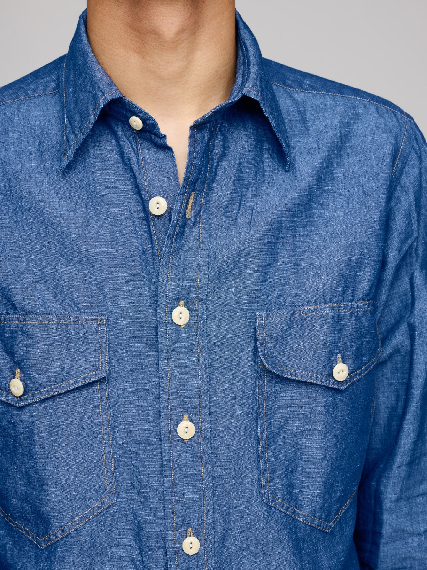 Drake's for GOODS MKII Cotton Linen Work Shirt, Stone Wash