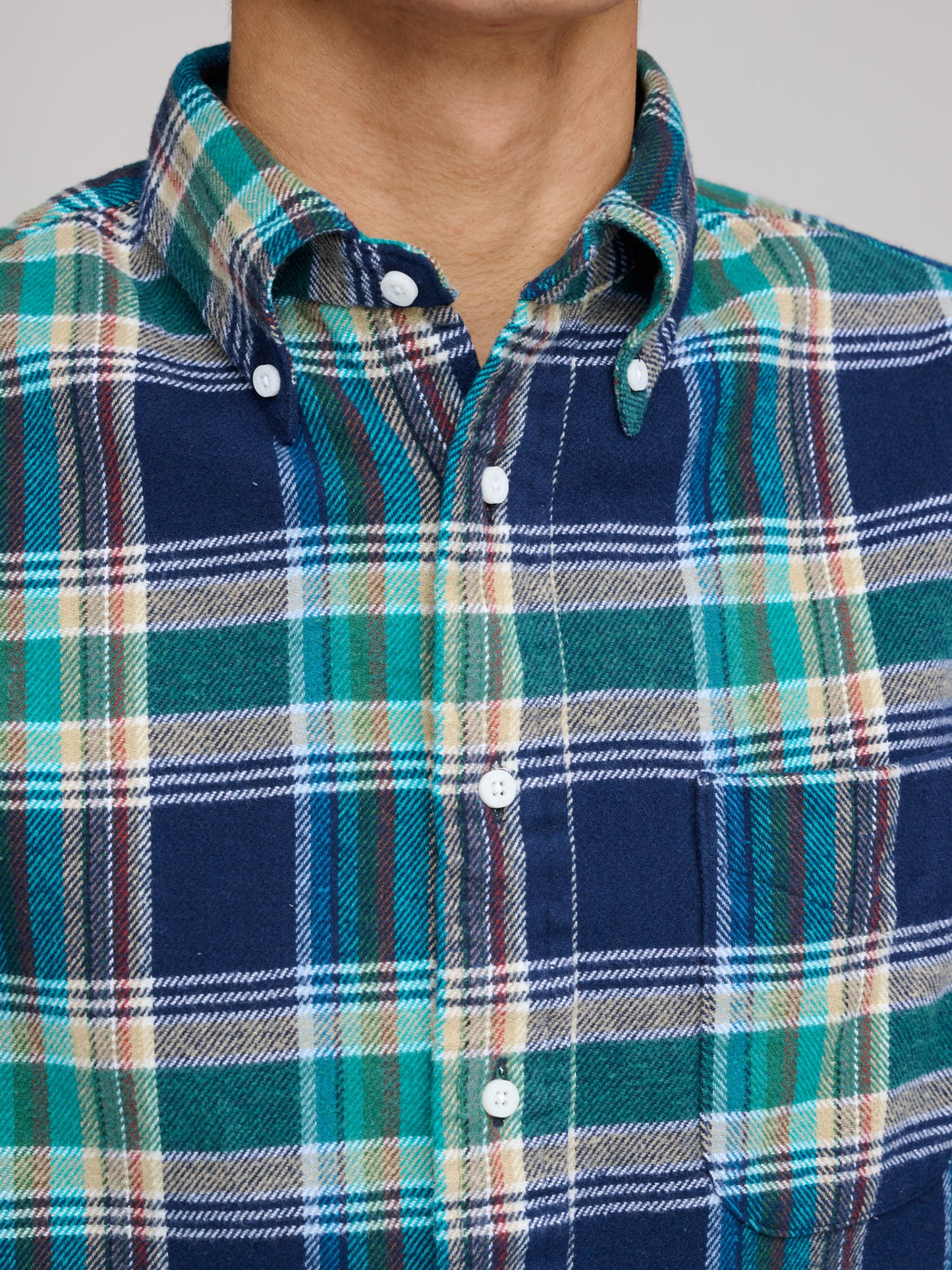 Multi Brushed Winter Madras Shirt, Green/Navy Check