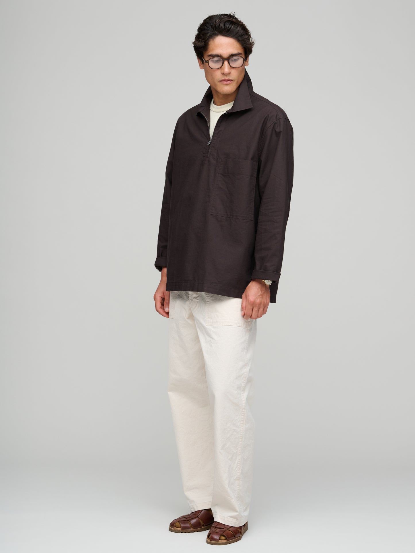 Long Sleeve Half Zip Pull On Shirt, Earth