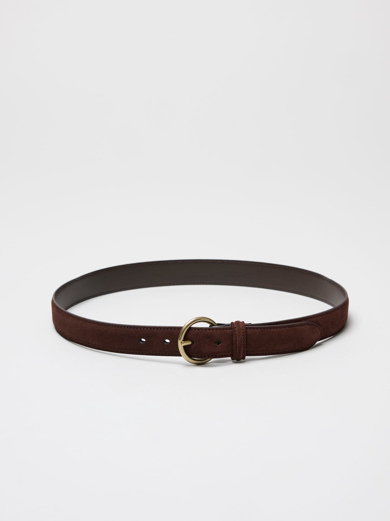 Round Buckle Suede Leather Belt, Dark Brown