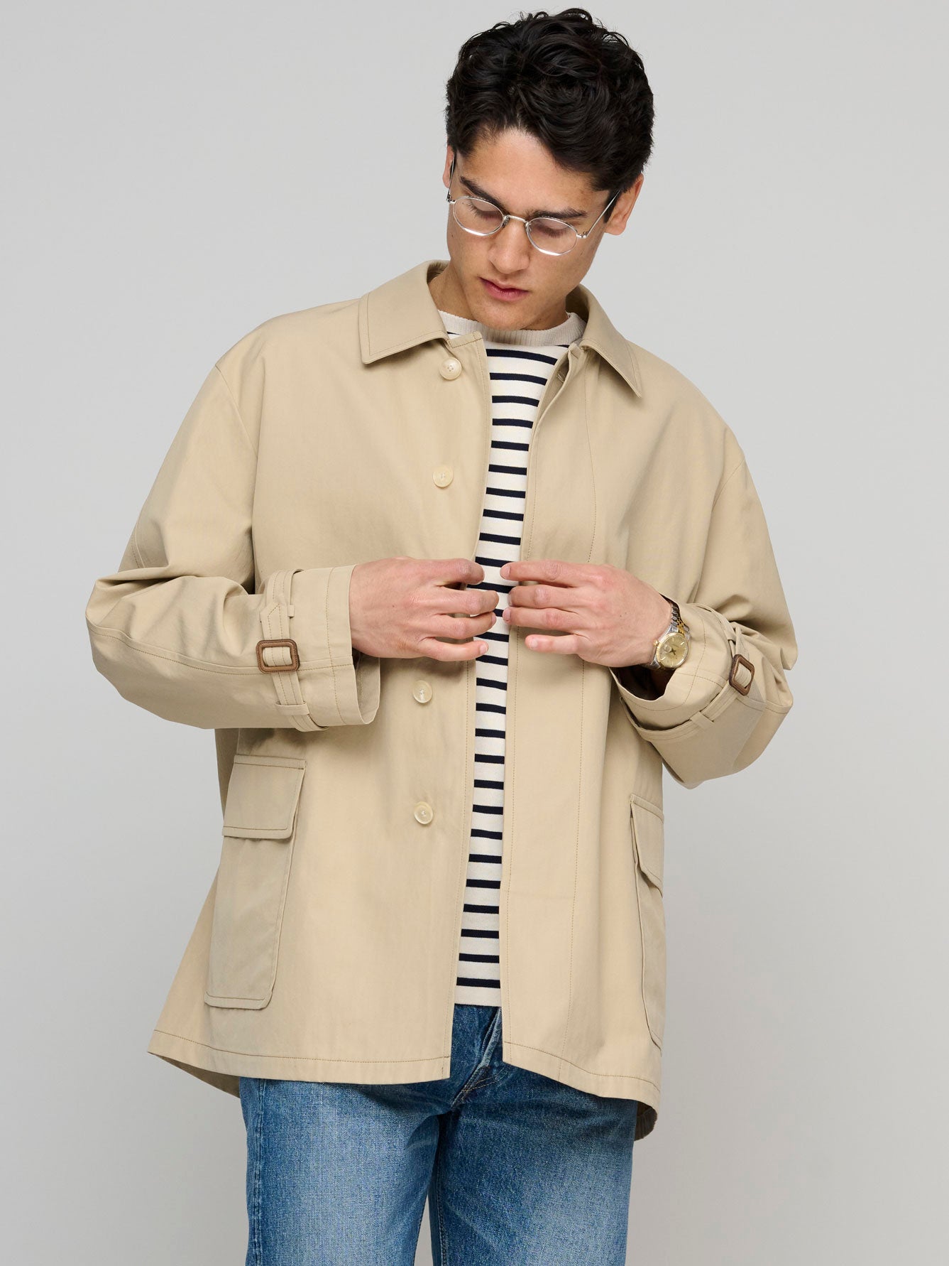 Finx Hard Twist Gabardine Blouson, Beige Chambray – Goods