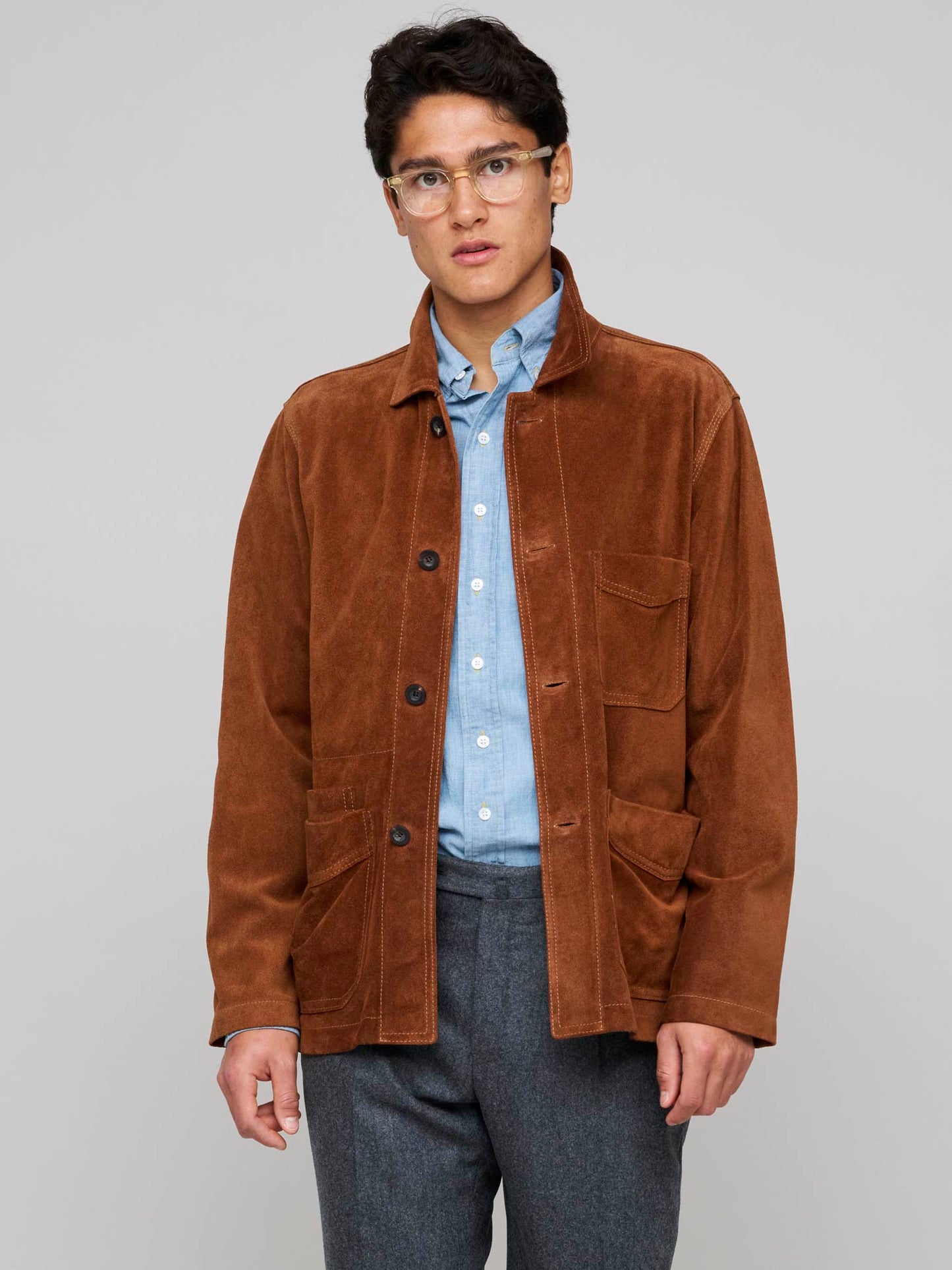 Heavyweight Suede Five-Pocket Chore Jacket, Rust