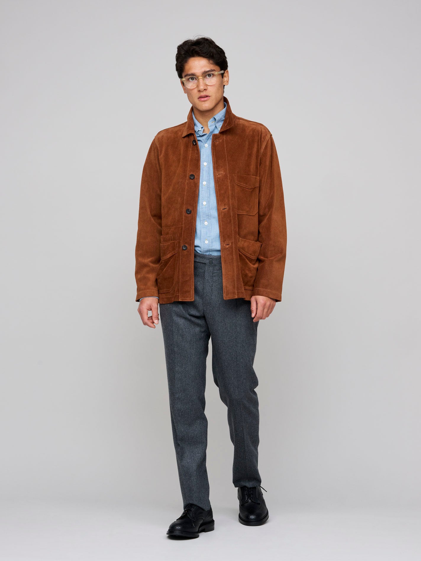 Heavyweight Suede Five-Pocket Chore Jacket, Rust