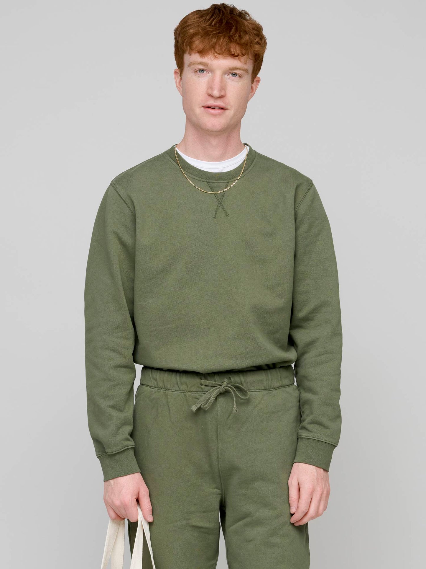 Cotton Loopback Crew Sweat, Army Green