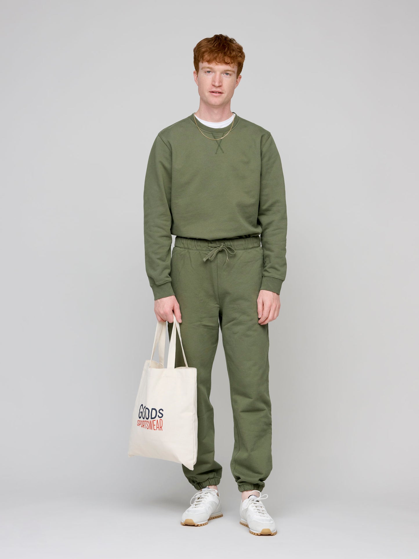 Cotton Loopback Crew Sweat, Army Green