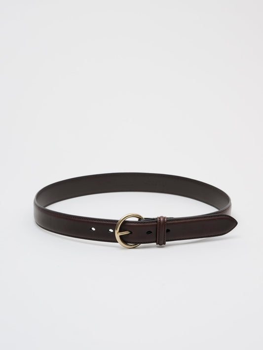 Round Buckle Leather Belt,  Dark Brown
