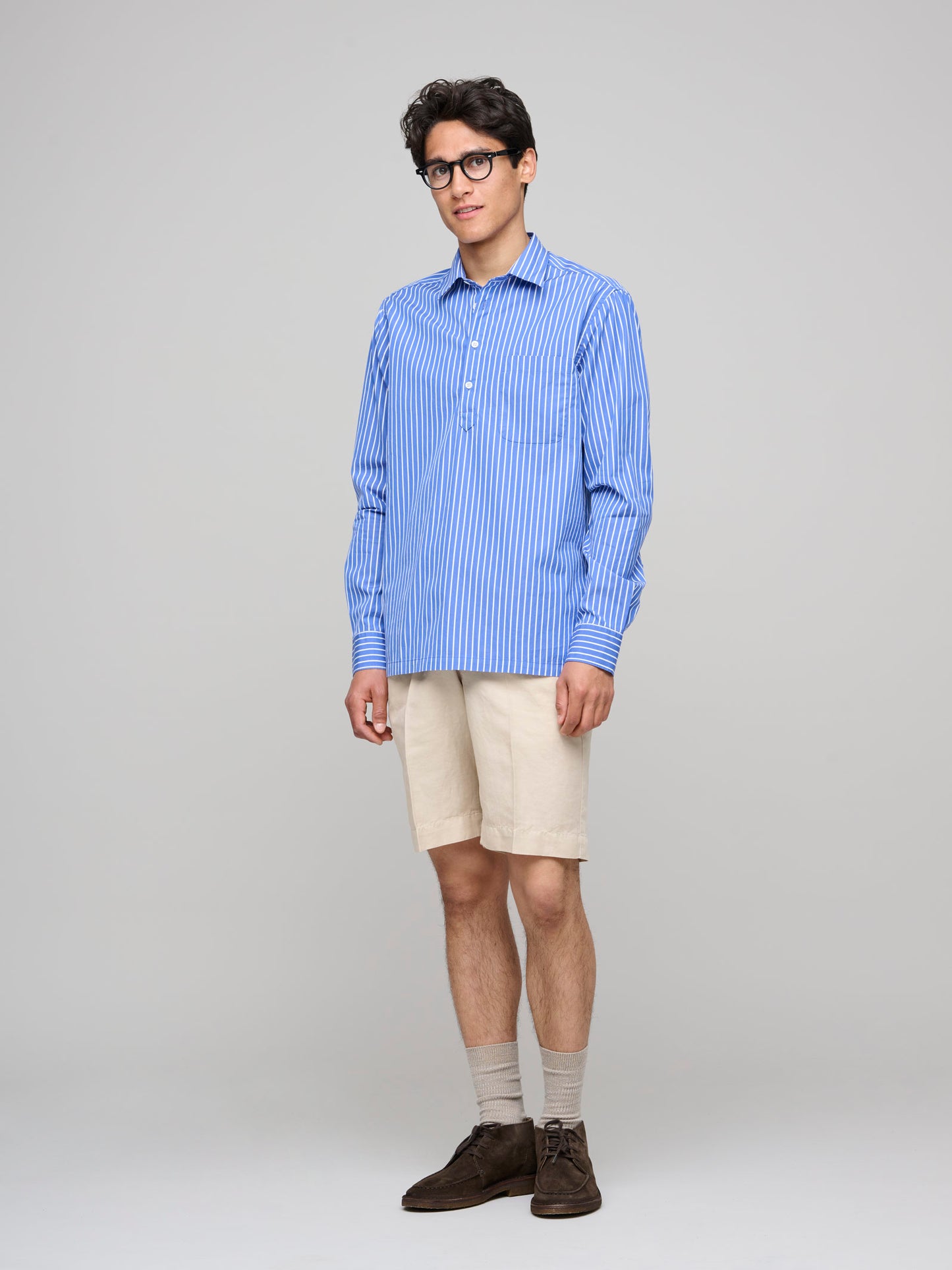 Popover Shirt, Royal Blue / White Stripe