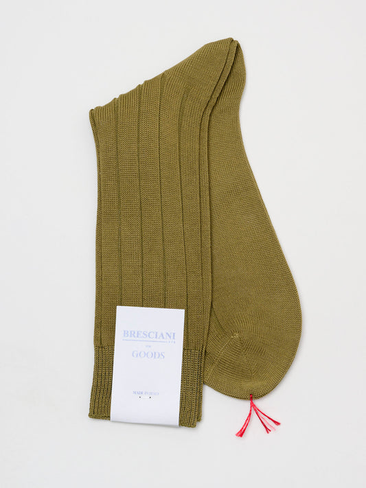 Fine Ribbed Cotton Socks, Moss Green