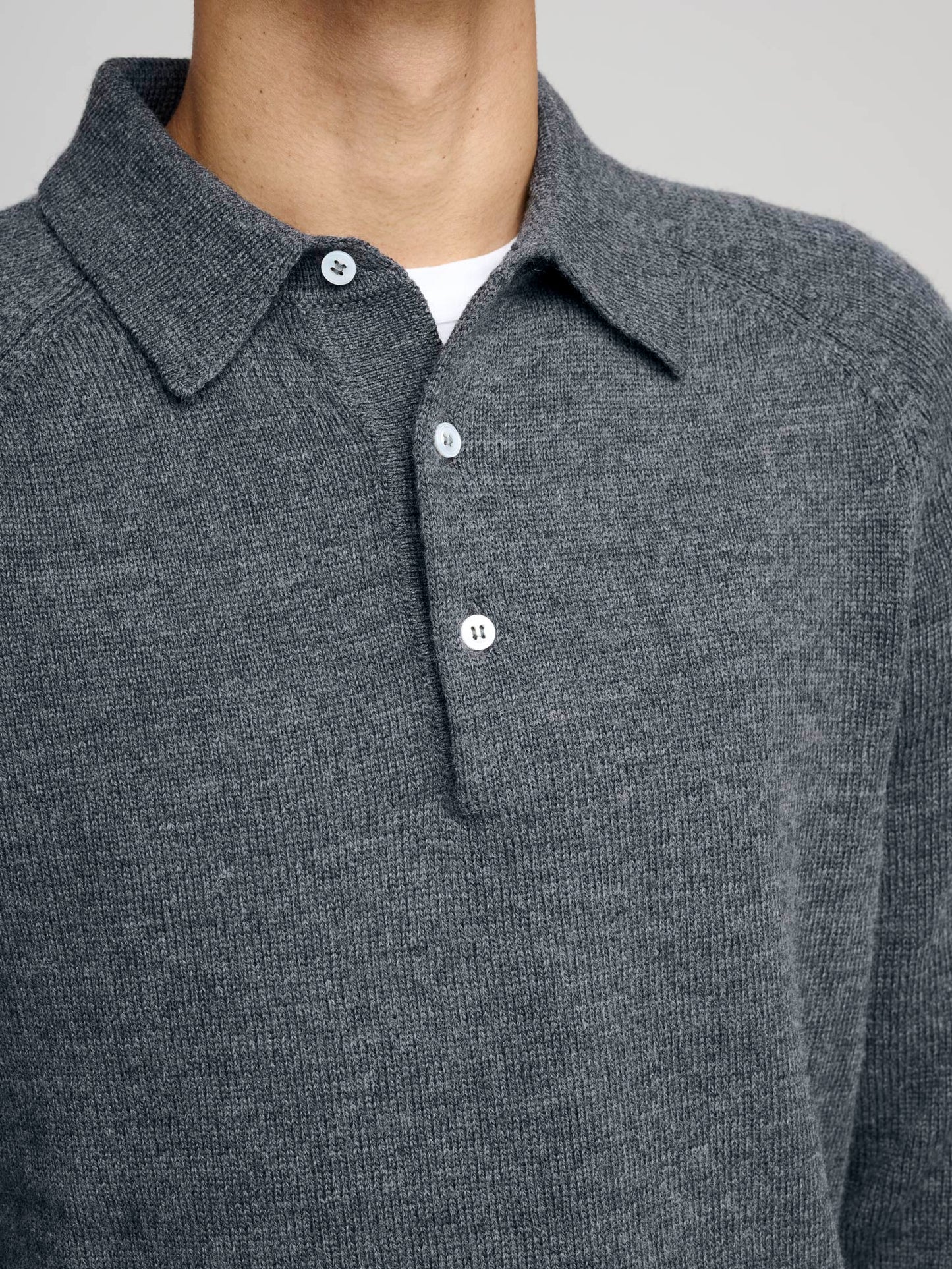 Long Sleeve Merino Wool Knitted Polo, Grey