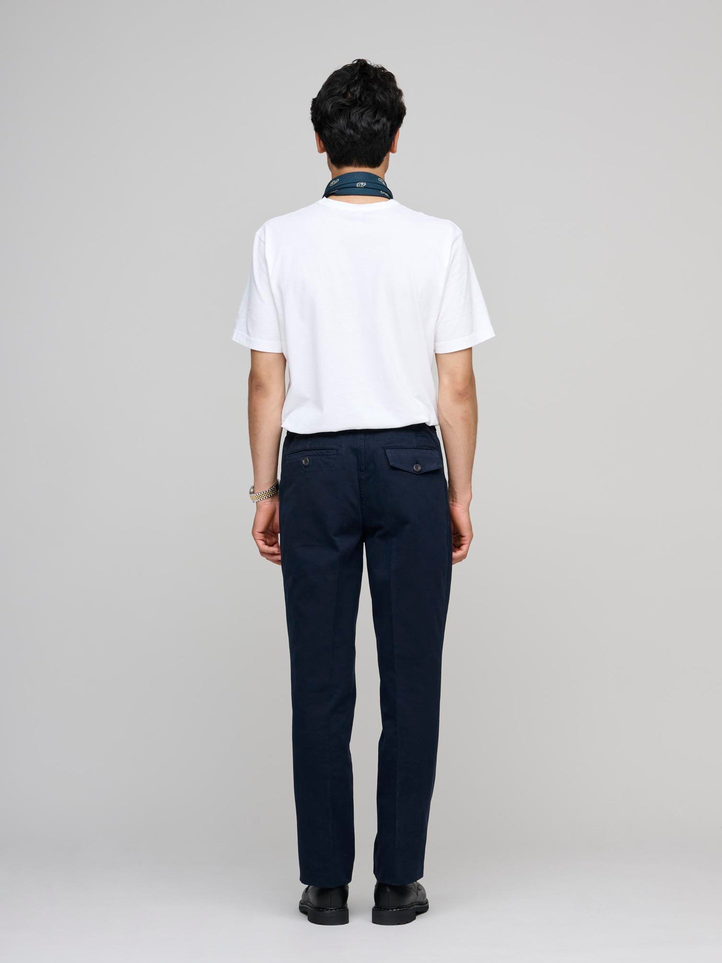 Textured Cotton Flat Front Chino, Navy