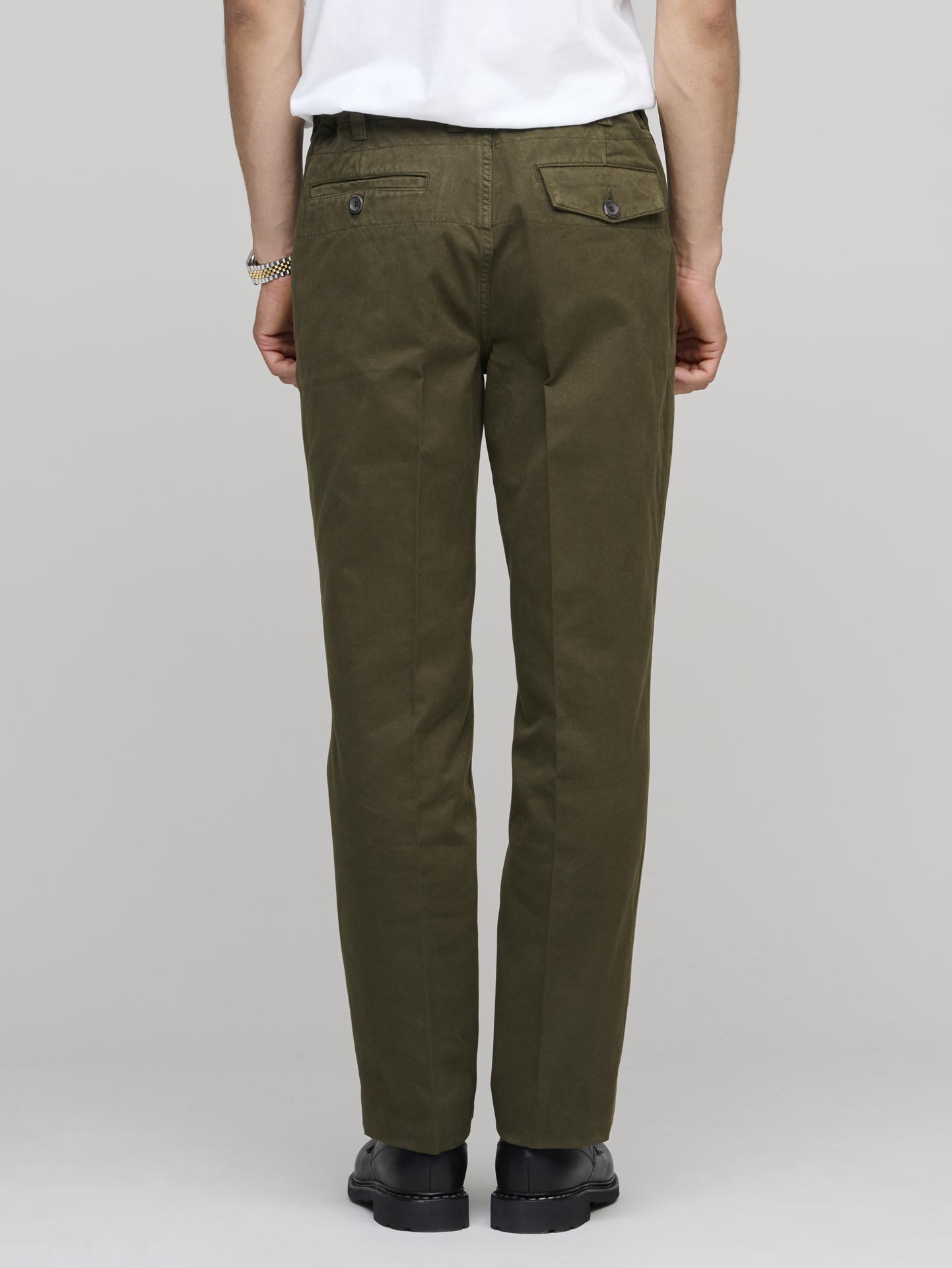 Textured Cotton Flat Front Chino, Olive