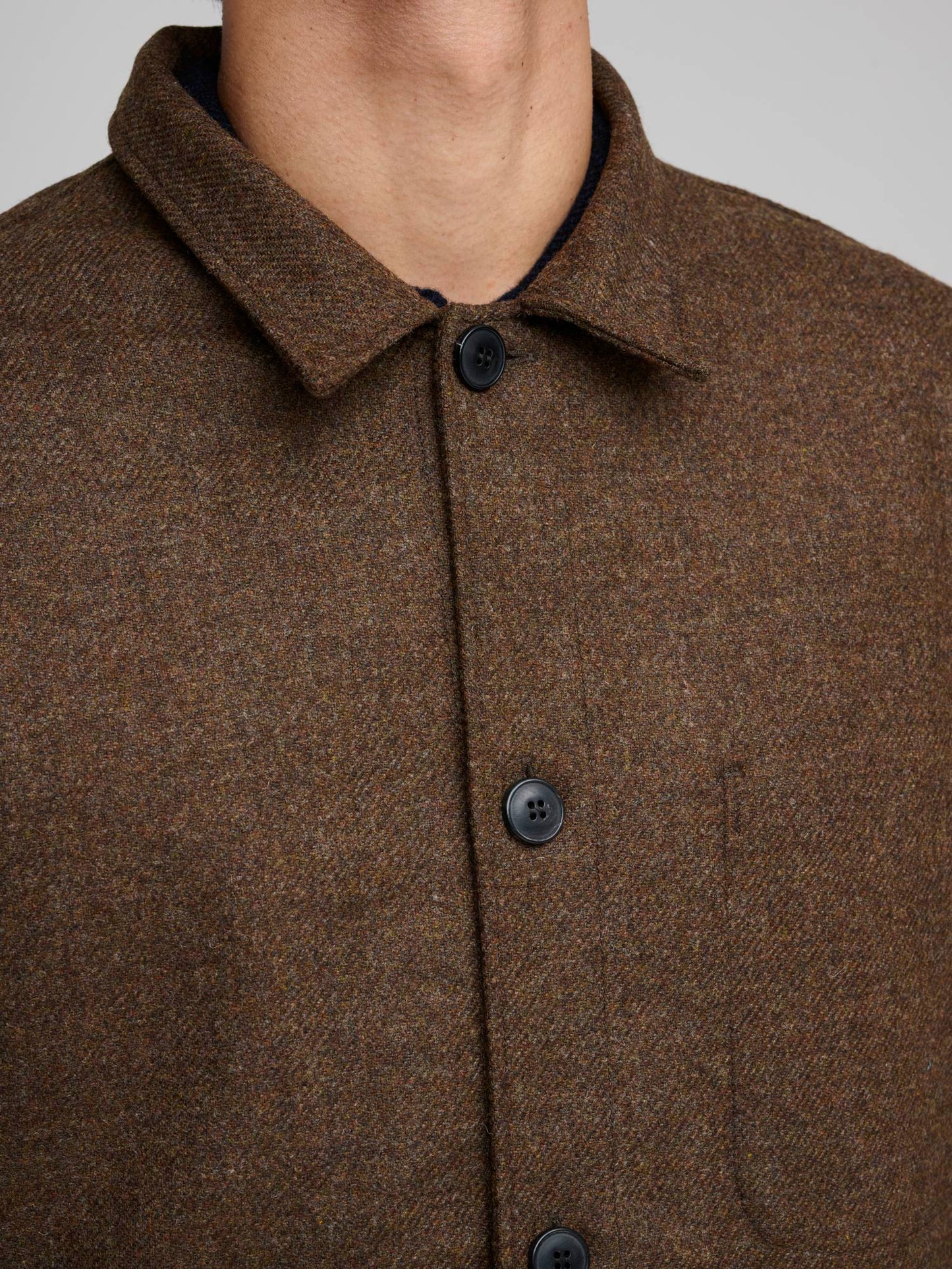 Wool Herringbone Twin Pocket Jacket, Mid Brown Melange