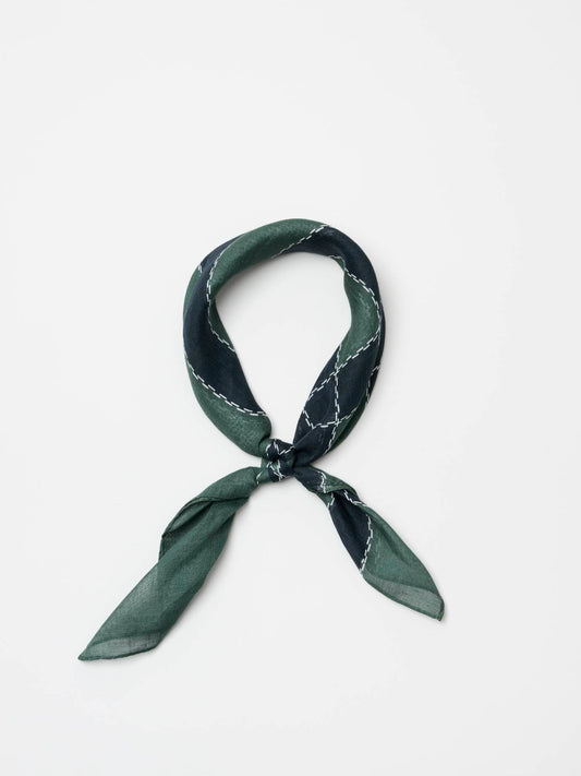 Linen Silk checked Bandana, Navy/Green