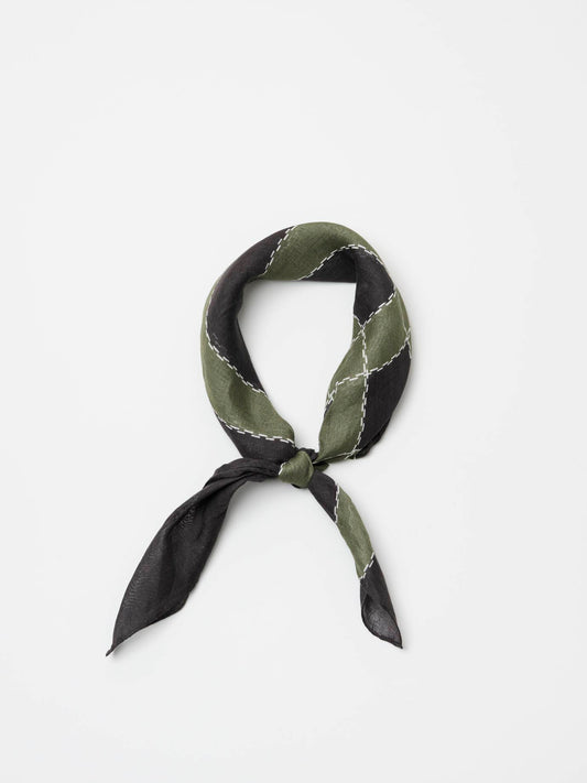 Linen Silk checked Bandana, Plum/Army Green
