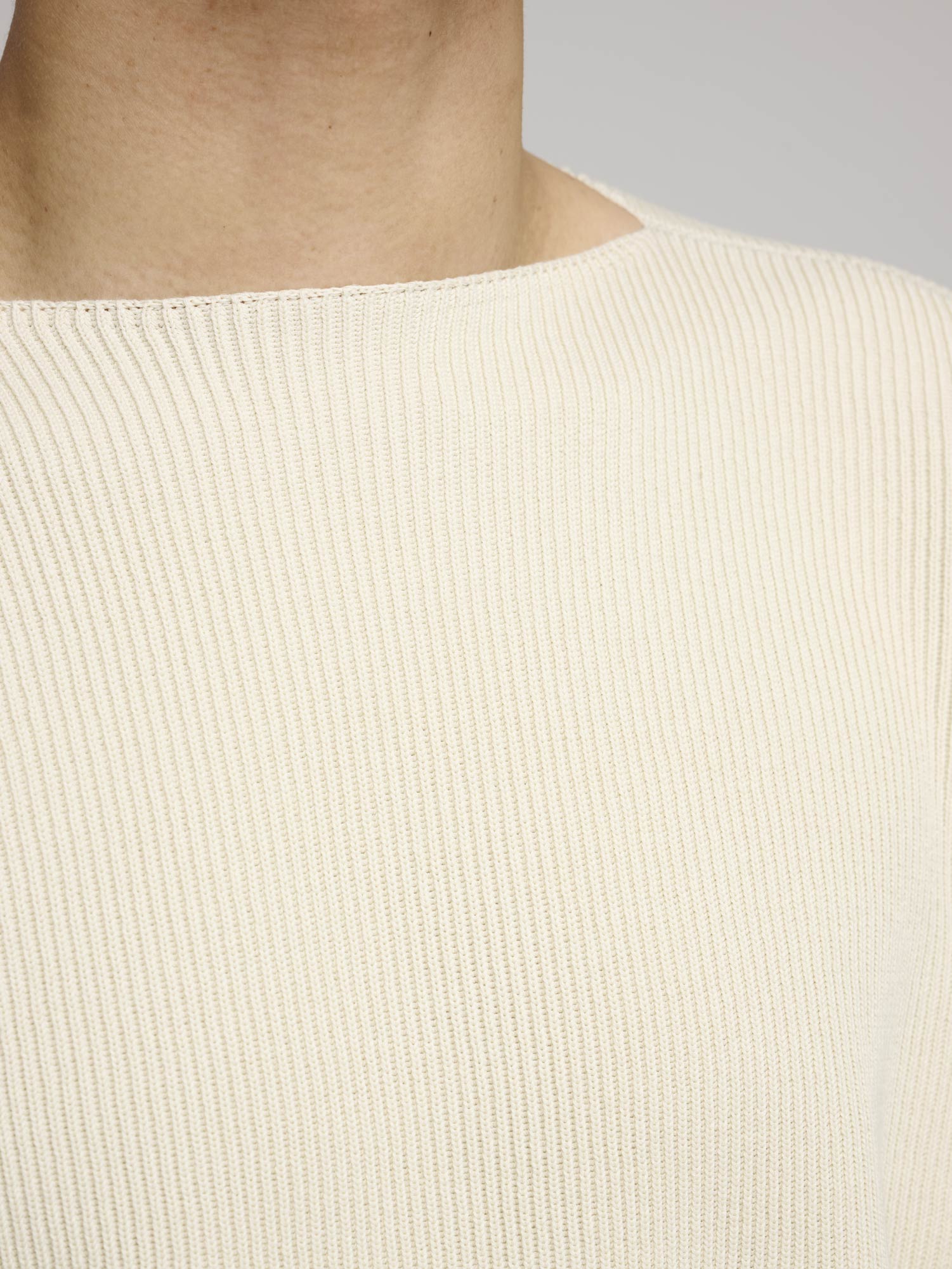 Super Hard Twist Rib Knit Boat Neck P/O, Ivory