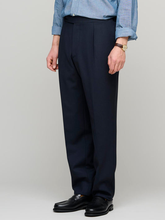 Tropical Wool Single Pleat Trouser, Navy