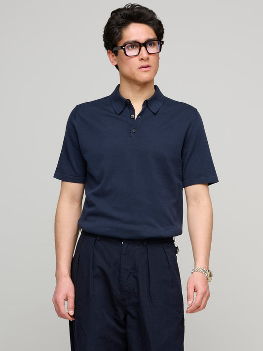 Sea Island Cotton Short Sleeve Polo Shirt, Light Navy