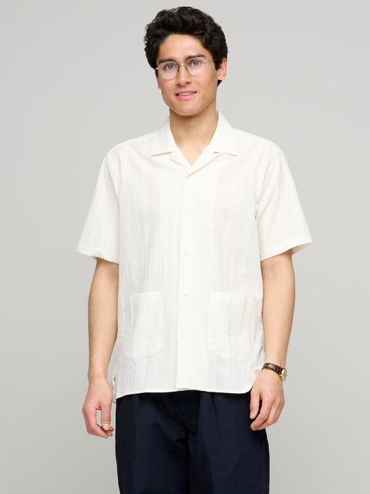 Camp Collar Yarn-Dyed Dobby Shirt, Off White