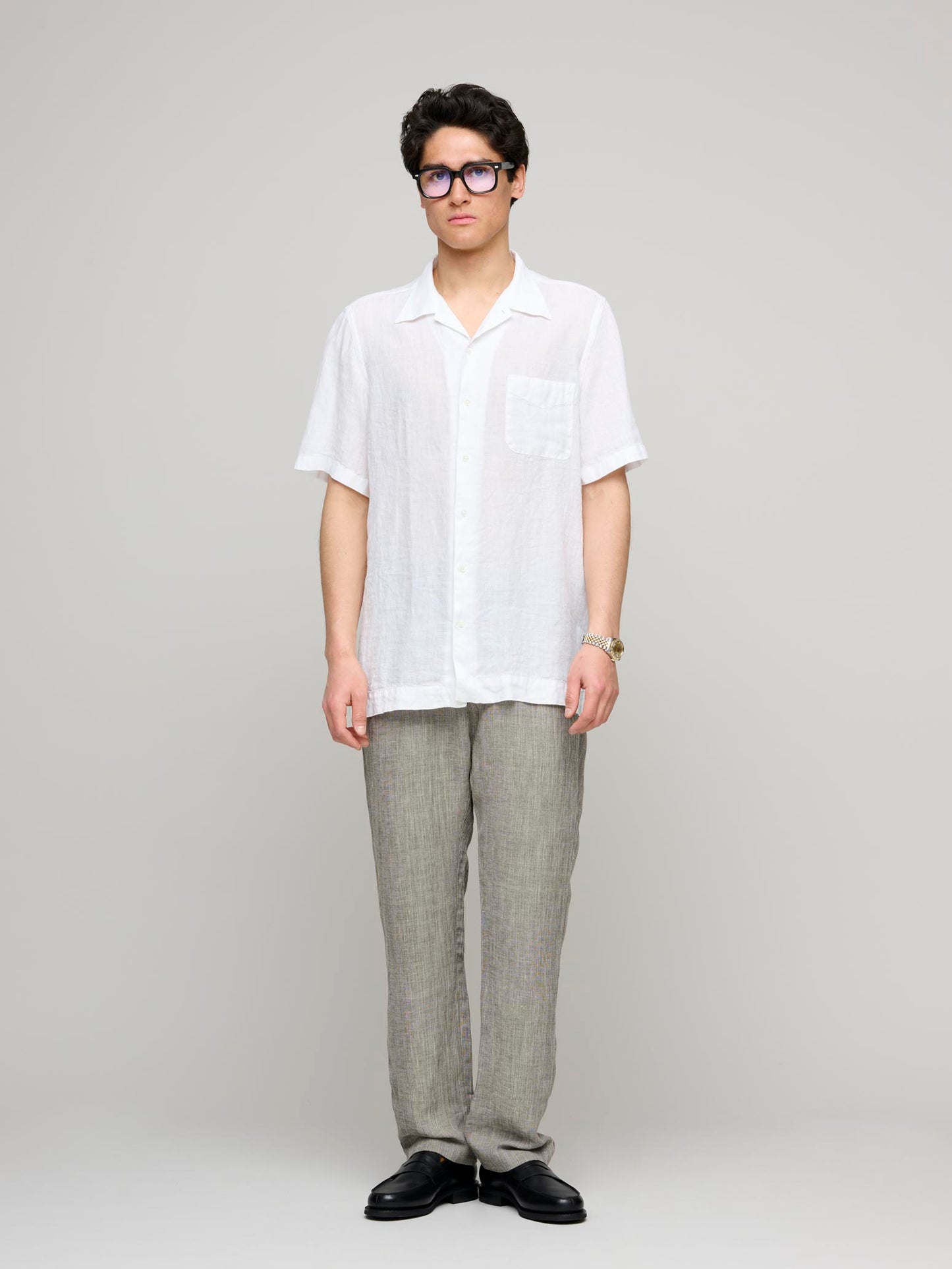 Venice Cuban Collar Short Sleeve Linen Shirt, White