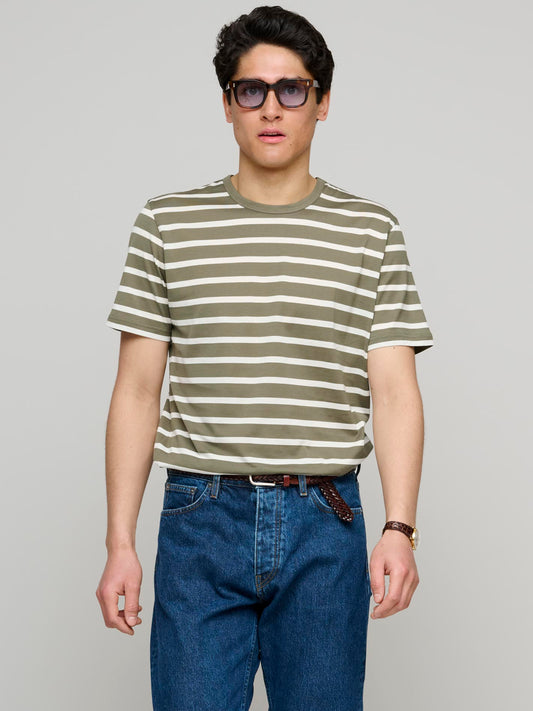 Classic Cotton T-shirt, Khaki/Ecru Stripe
