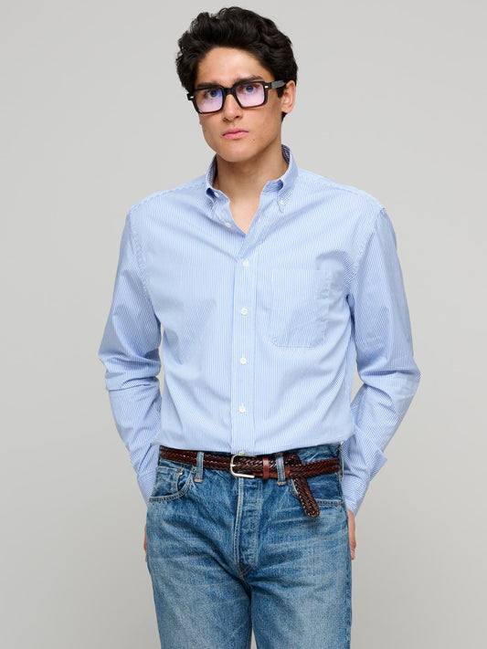 American BD Poplin Shirt, Penstripe White/Blue