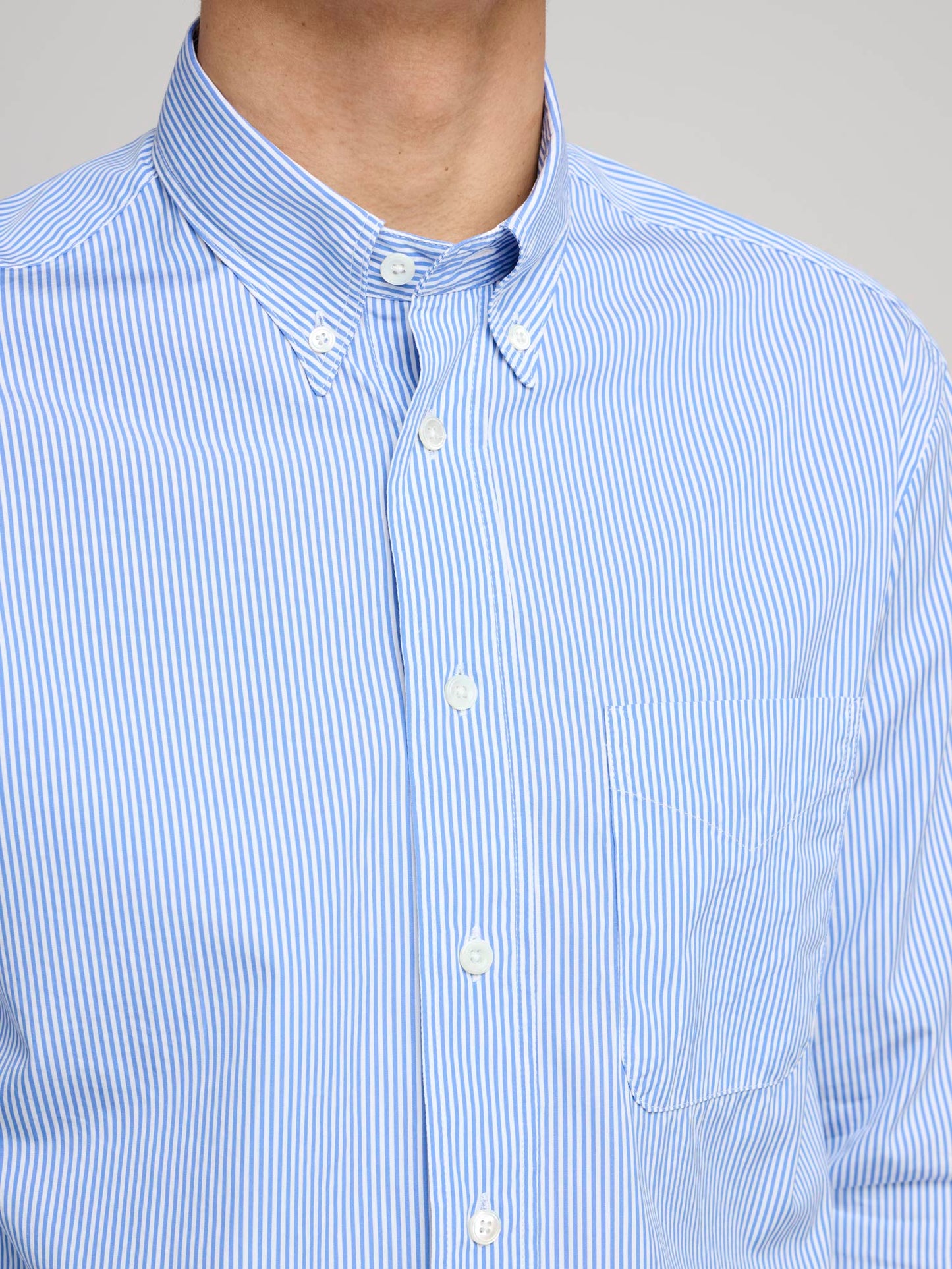American BD Poplin Shirt, Penstripe White/Blue