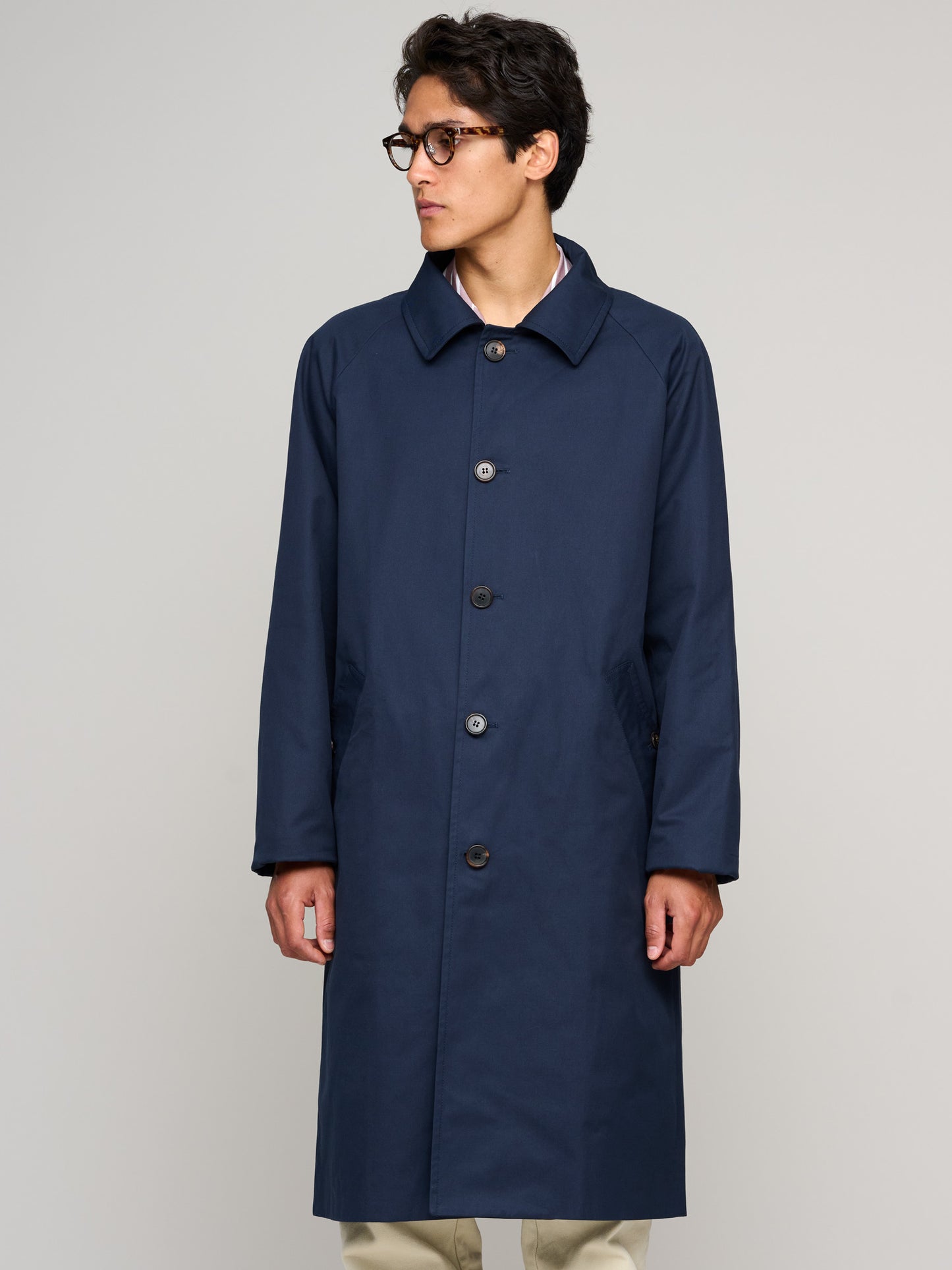 Raglan Cotton Coat, Navy