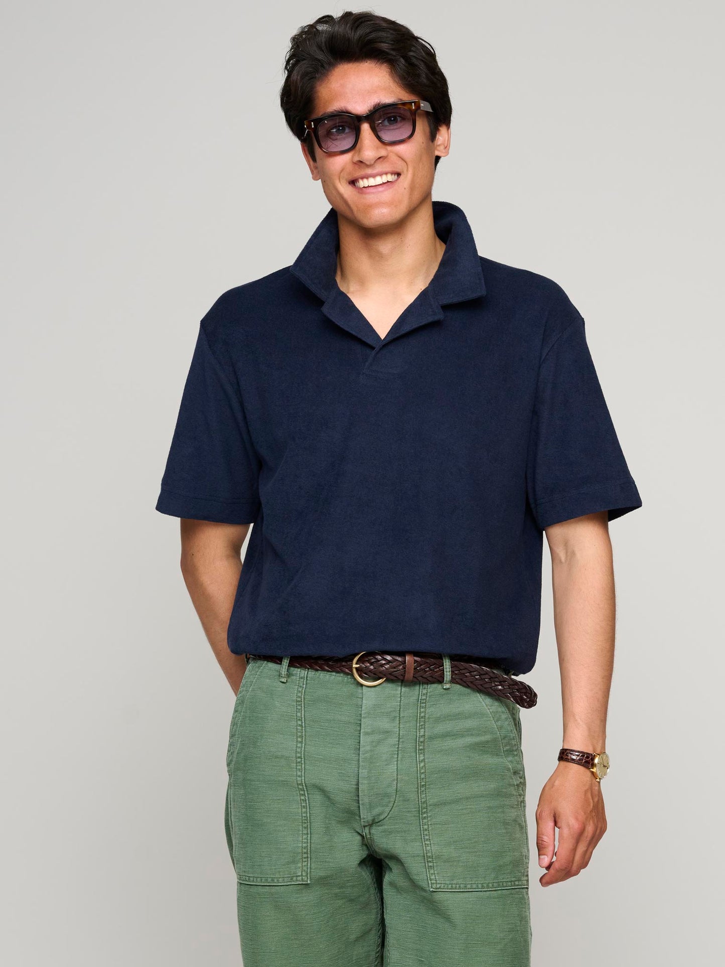 Towelling Polo, Navy