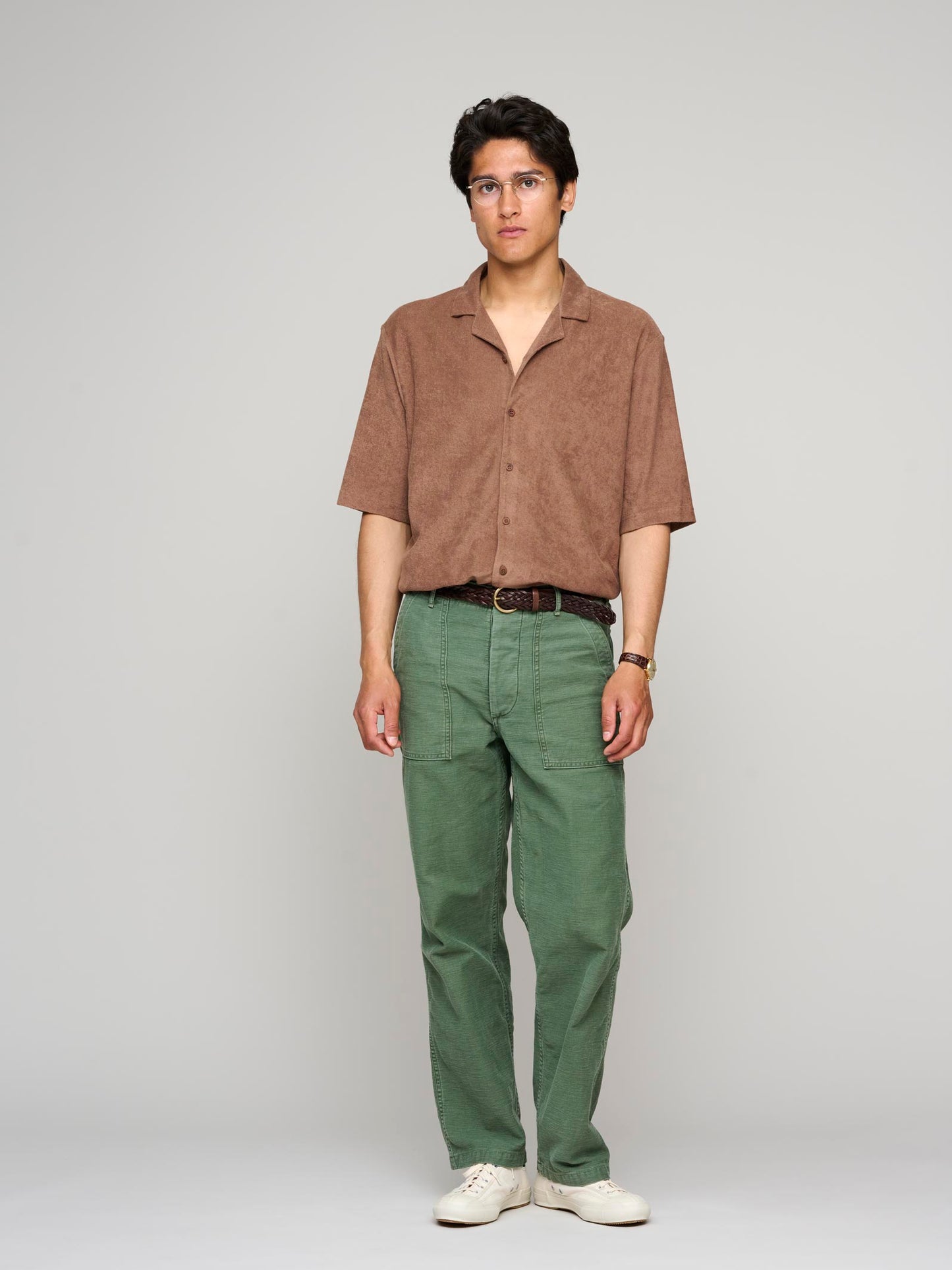 Towelling Camp Collar Shirt, Dark Sand