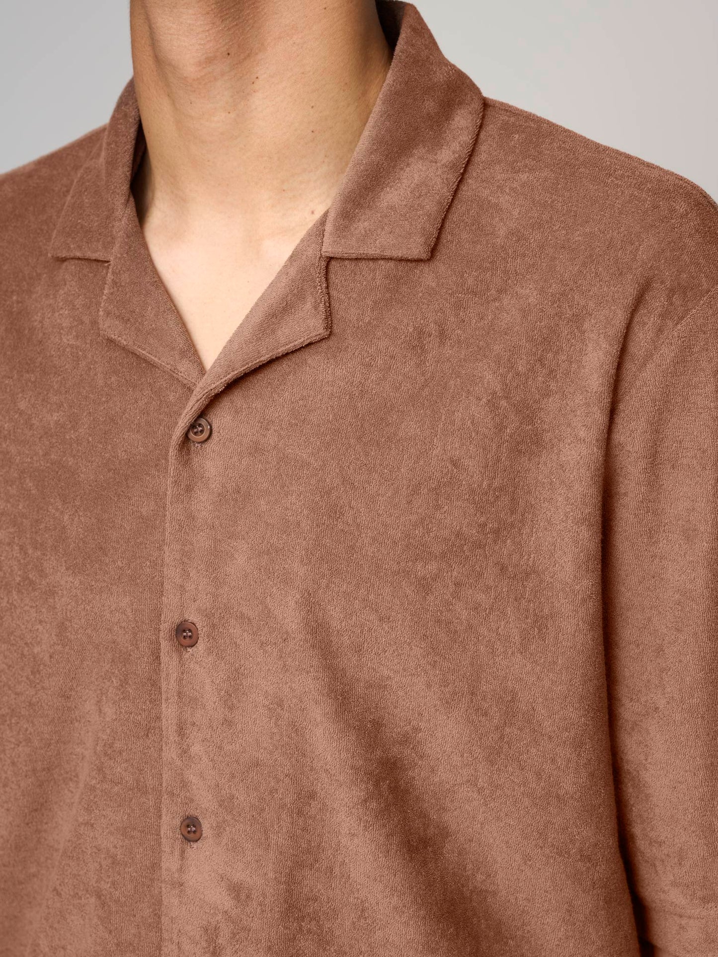 Towelling Camp Collar Shirt, Dark Sand