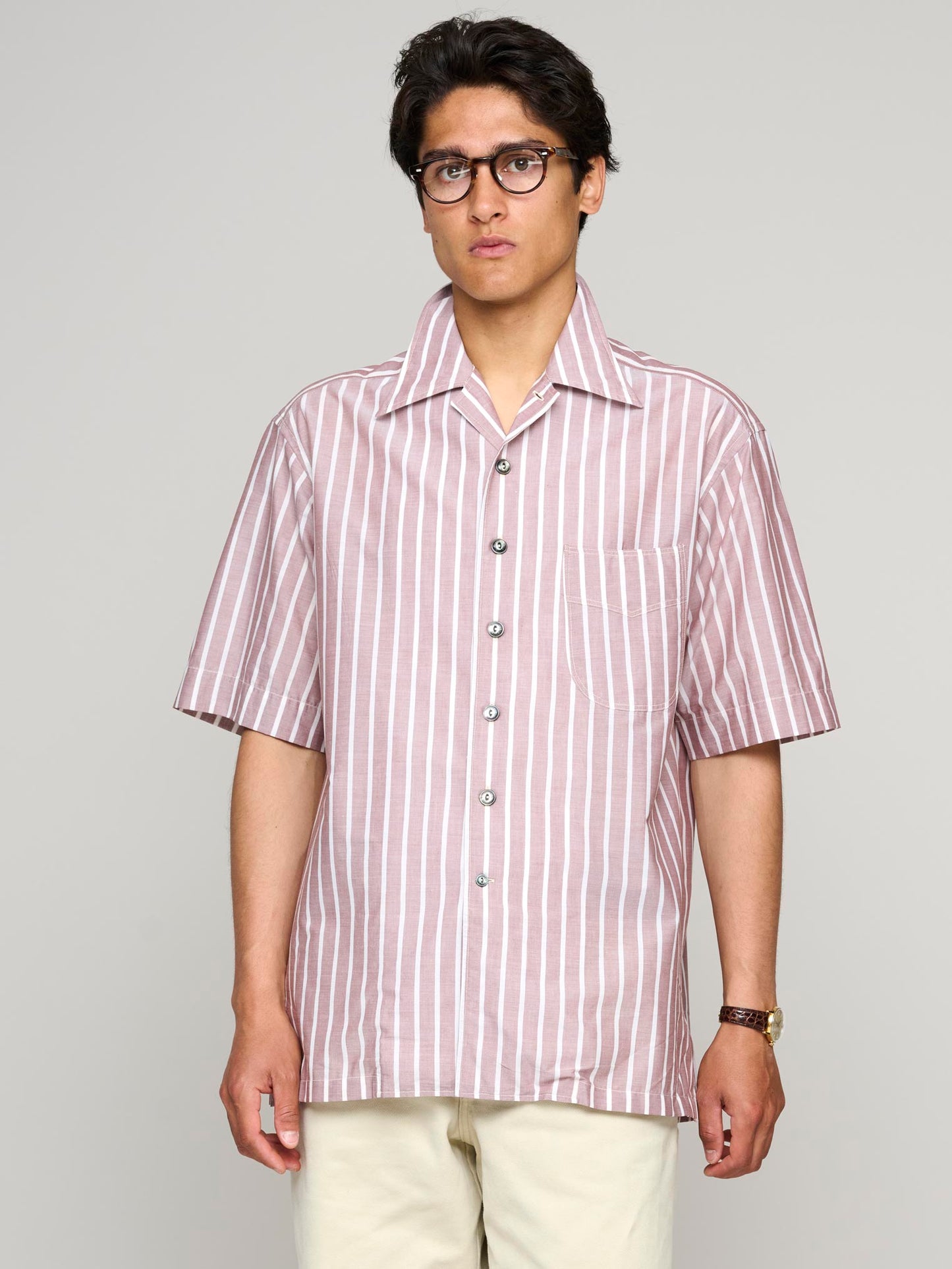 Come Up To The Camp Shirt Parachute Voile, Bone & Red Stripe