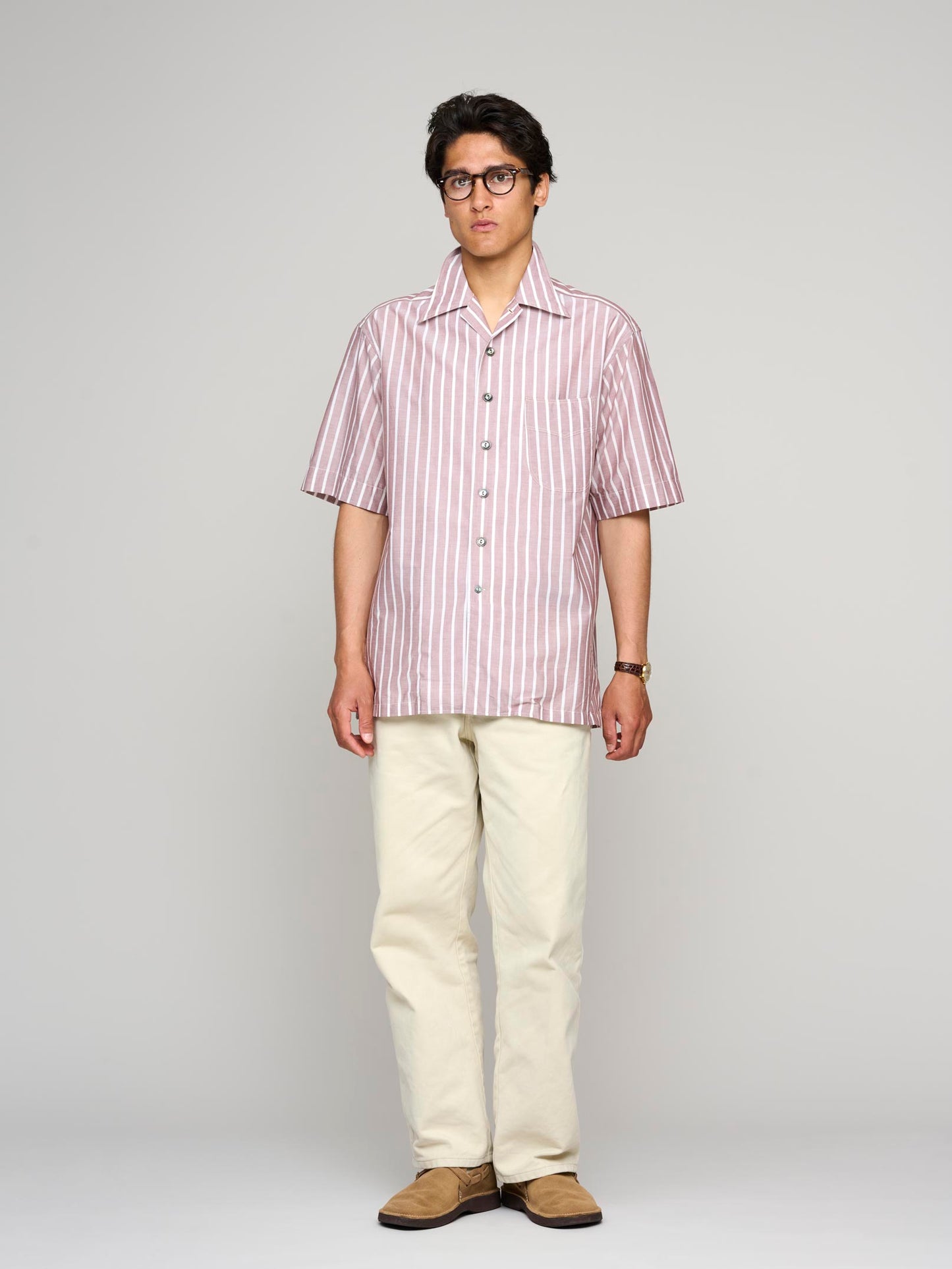 Come Up To The Camp Shirt Parachute Voile, Bone & Red Stripe