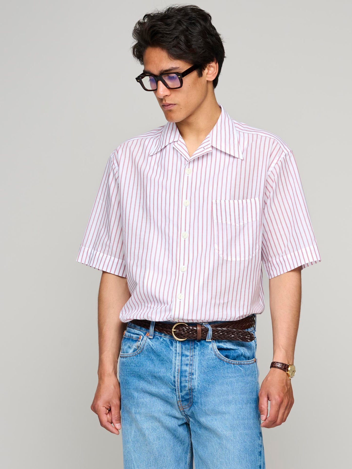 Come Up To The Camp Shirt Parachute Voile, Magenta & Cream Stripe