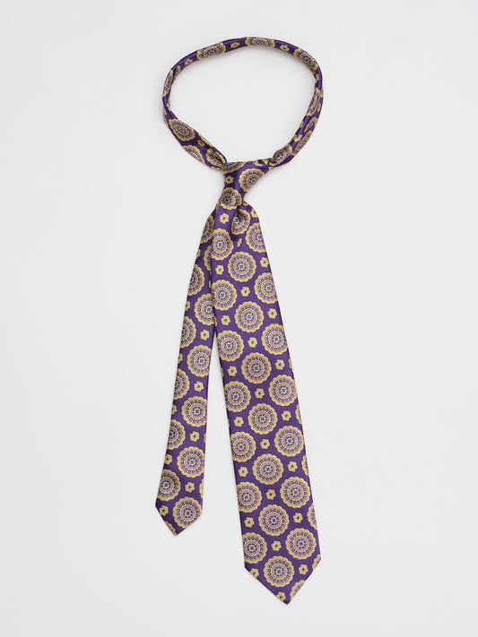 Mendola Motif Silk Tie, Purple & Gold