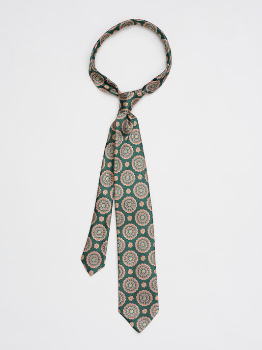 Mendola Motif Silk Tie, Emerald/Rose Gold