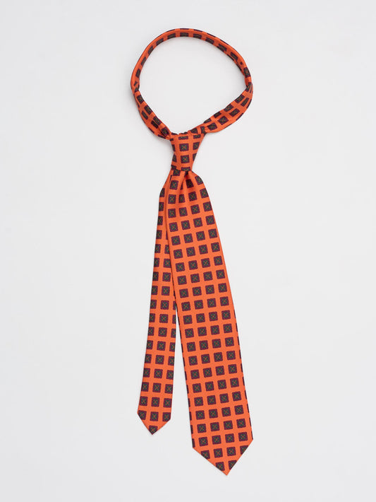 Square Pattern Silk Tie, Orange