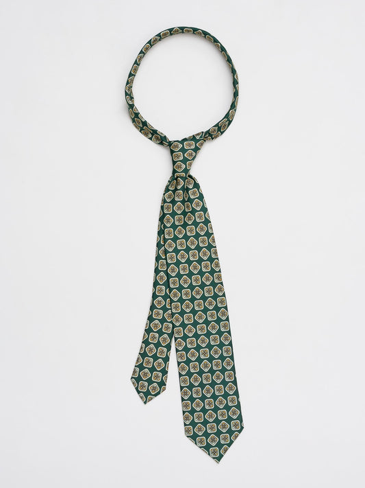 Square Motif Silk Tie, Emerald Green
