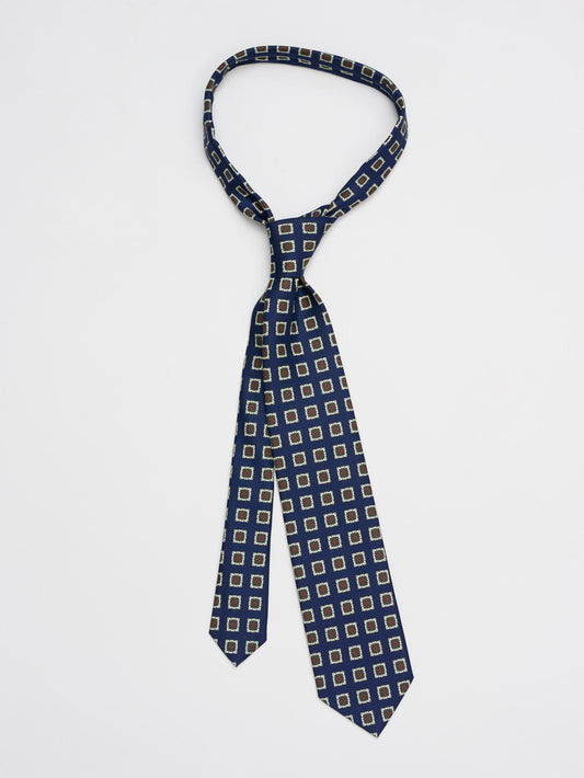 Gold Square Pattern Tie, Navy