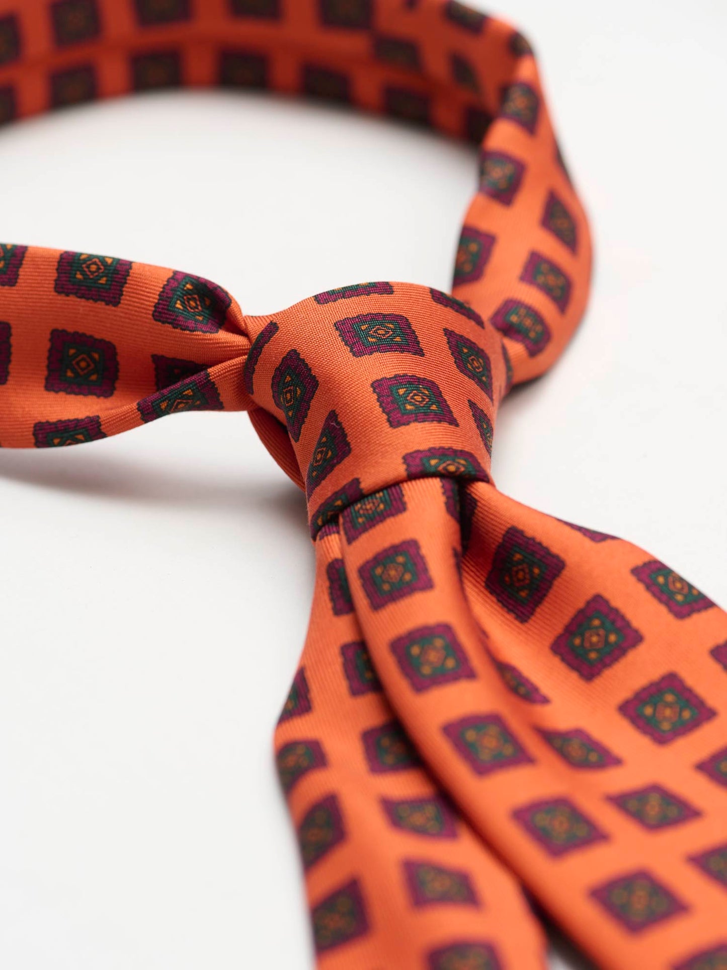 Square Pattern Silk Tie, Orange