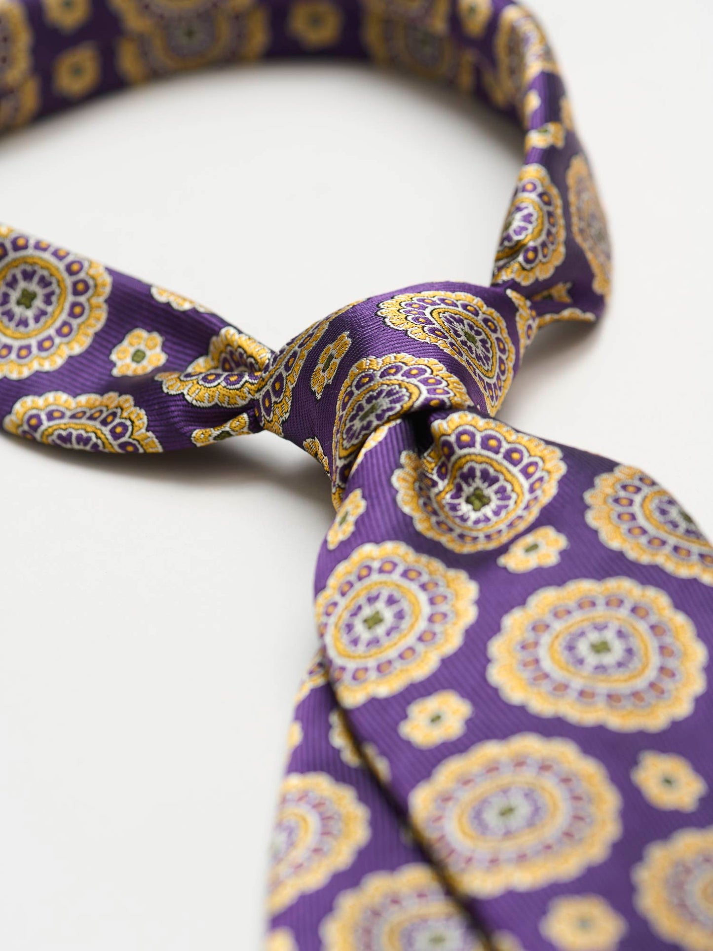 Mendola Motif Silk Tie, Purple & Gold