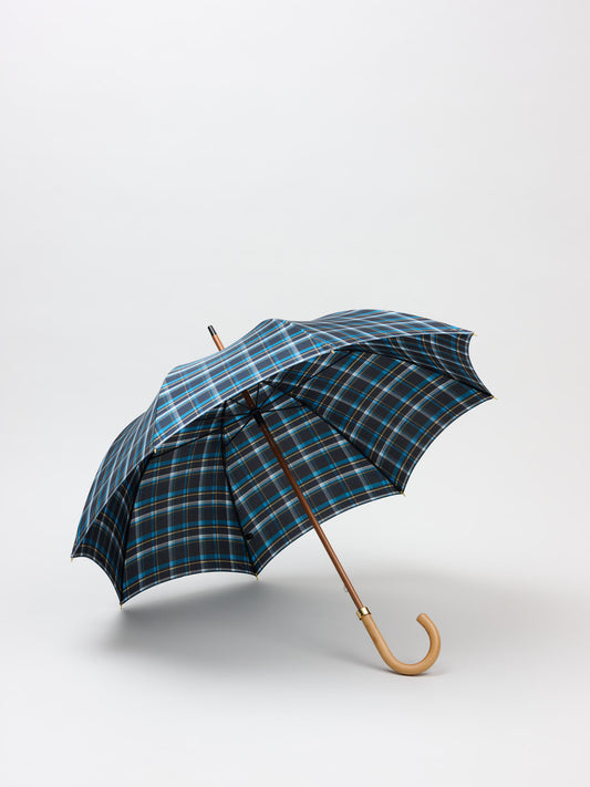 Umbrella W. Malacca Handle, Blue/Yellow/Black Check